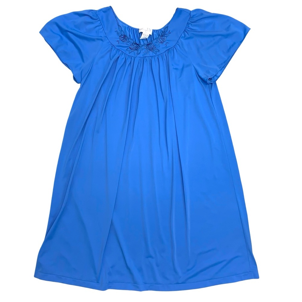 Shadowline Nightgown Embroidered Petals Prairie Floral Roses Sapphire Grannycore